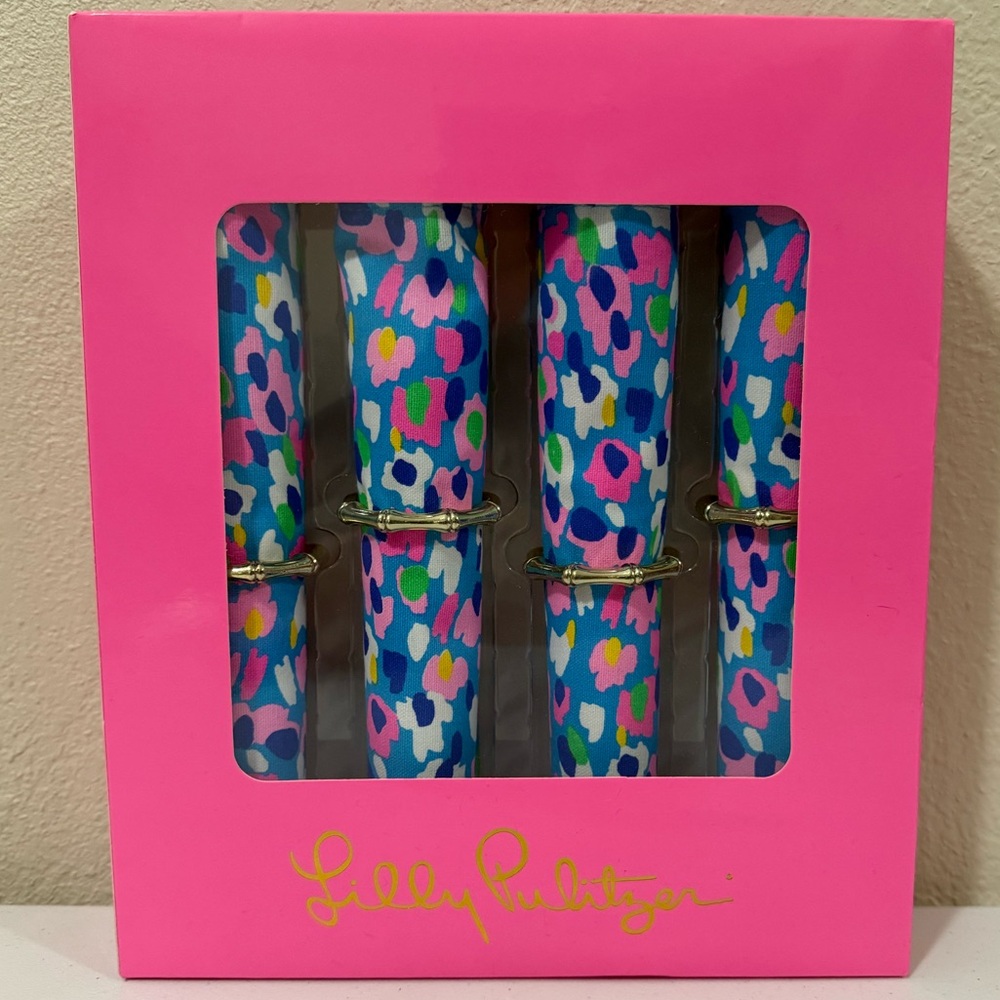 Lilly Pulitzer Hottie Dottie Four Napkins With Rings Set